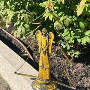 Vintage Metal Angel Decor 18” Rustic Gold Christmas Statue